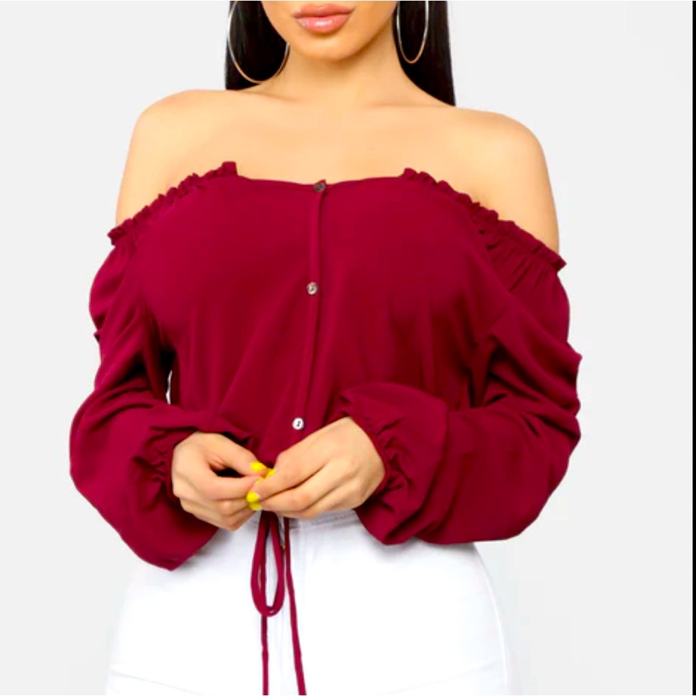 Women’s Burgundy Blouse Fashion Nova Off Shoulder